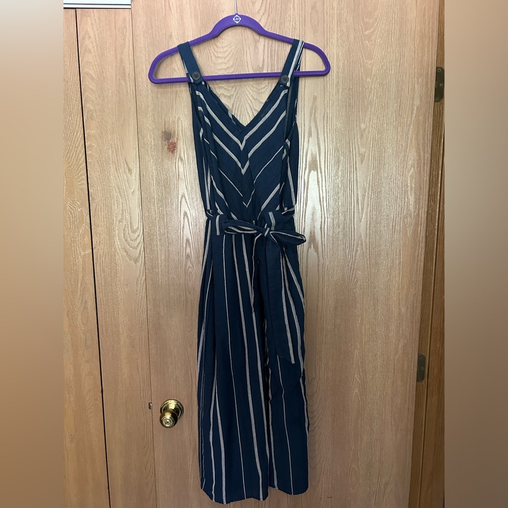 Navy striped cropped jumpsuit size medium